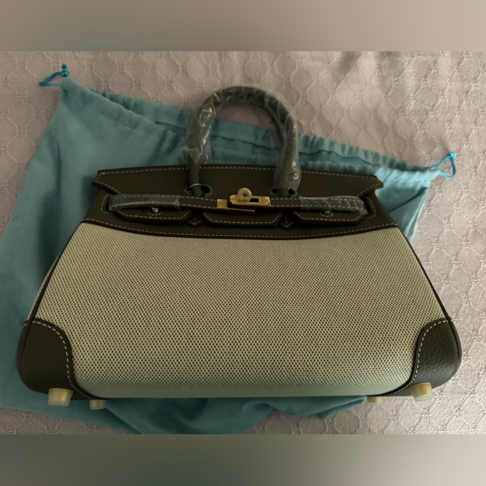 NWT Tiffany & Fred Canvas & Leather Grey Satchel bag w/strap